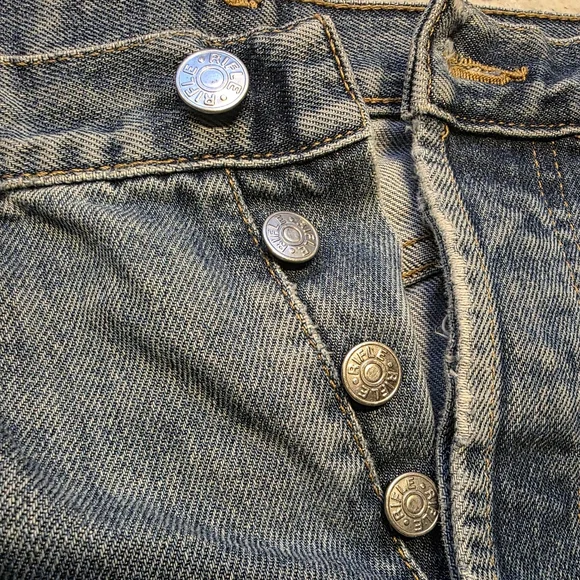 Vintage Rifle Distressed Cut Off Denim Medium Wash Blue Jean Button Fly Shorts - Picture 5 of 10